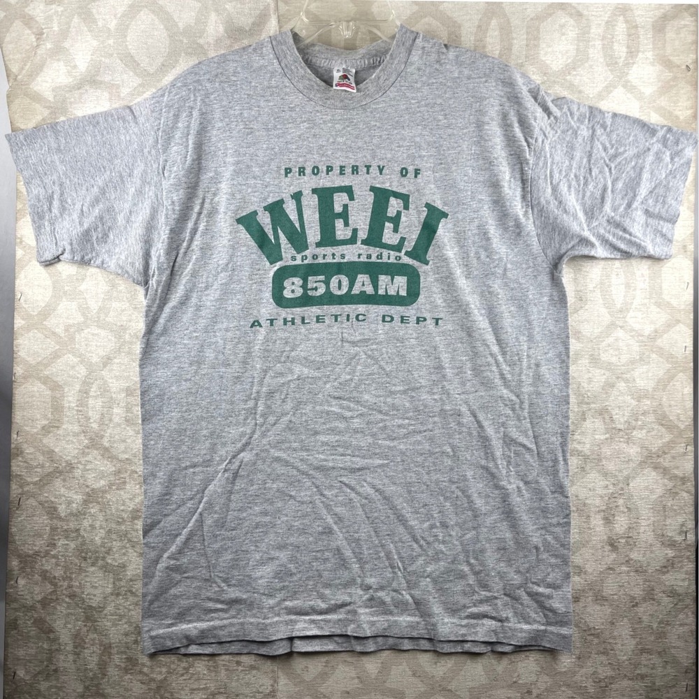 Fruit of the Loom WEEI Sports Radio Mens XL Grey Good Graphic Tee Cotton USA 90s